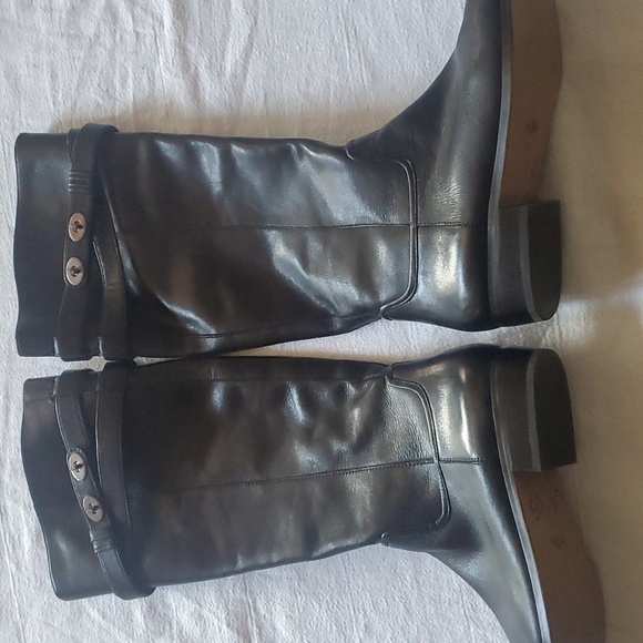 Coach Linette Black Leather Tall Sz 9 Boots - Picture 1 of 9